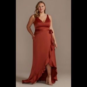 Crepe Satin Ruffle High-Low Bridesmaid Dress color cinnamon